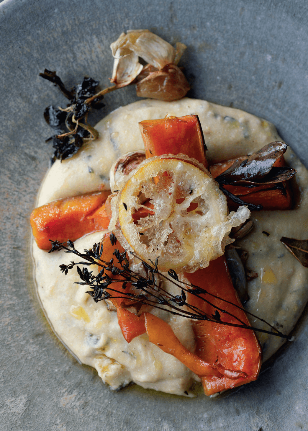 Butternutsquash med boghvede-polenta og tempuracitroner